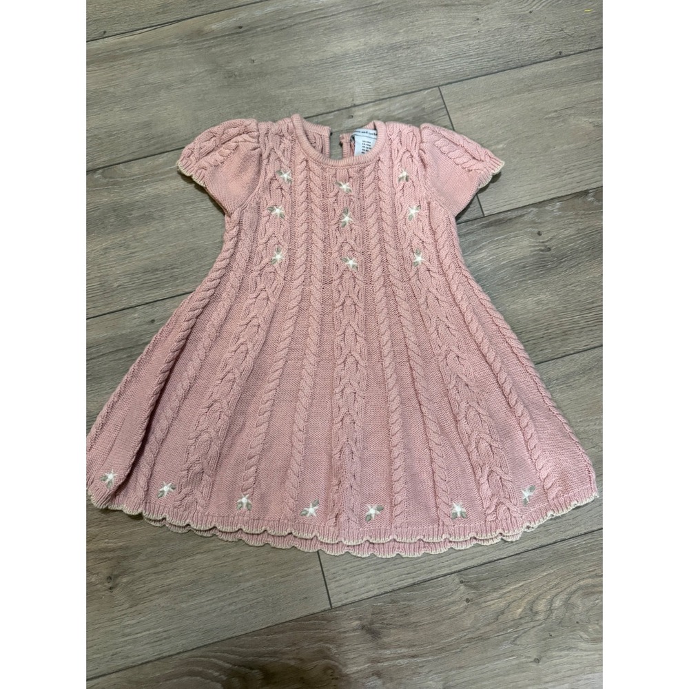 Cupcakes and Cashmere Baby Girl Pink Cable Knit Floral Sweater Dress 18M